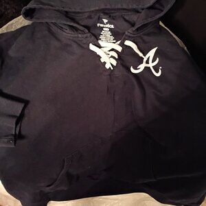 Blue Hooded Sweatshirt with Braves logo size 1X twice worn